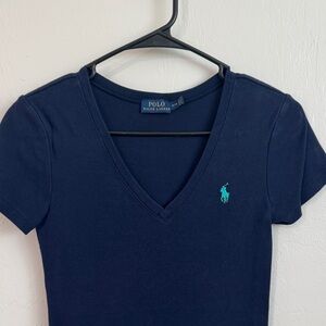 Polo Ralph Lauren Dark Blue V-Neck with Mint Logo, Size M